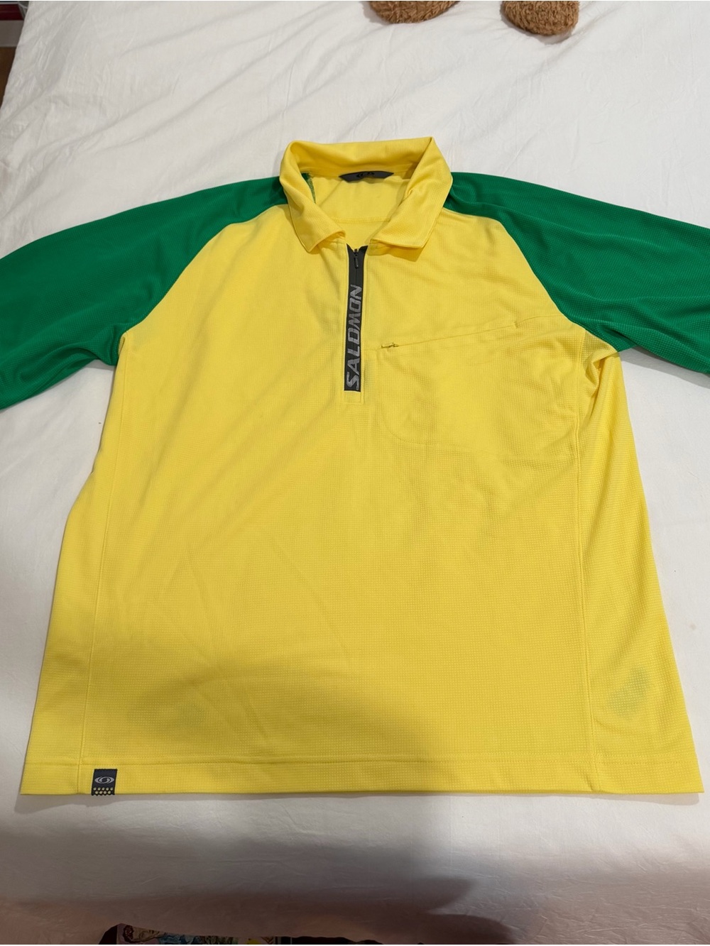 Salomon Yellow and Green Raglan Quarter-Zip Top